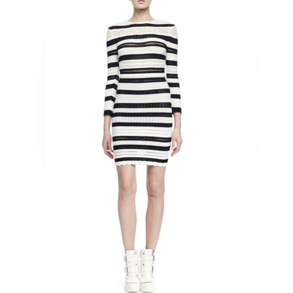 Alexander McQueen lace bandage black and white strip dress NWT